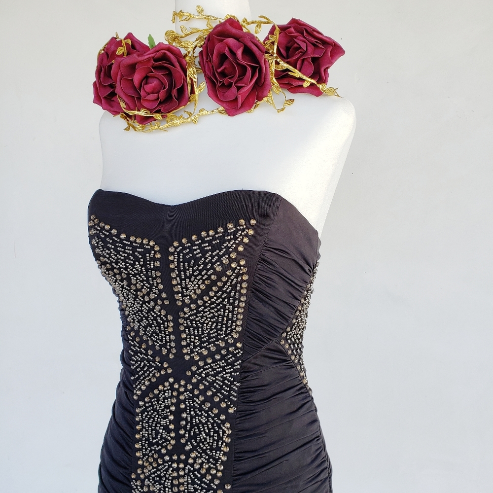 Strapless Ruched Evening Dress - Picture 2 of 6